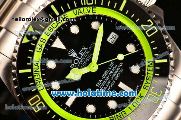 Rolex Sea-Dweller Deepsea Asia 2813 Automatic Steel Case/Strap with Black Dial and Green Diver Index - Click Image to Close